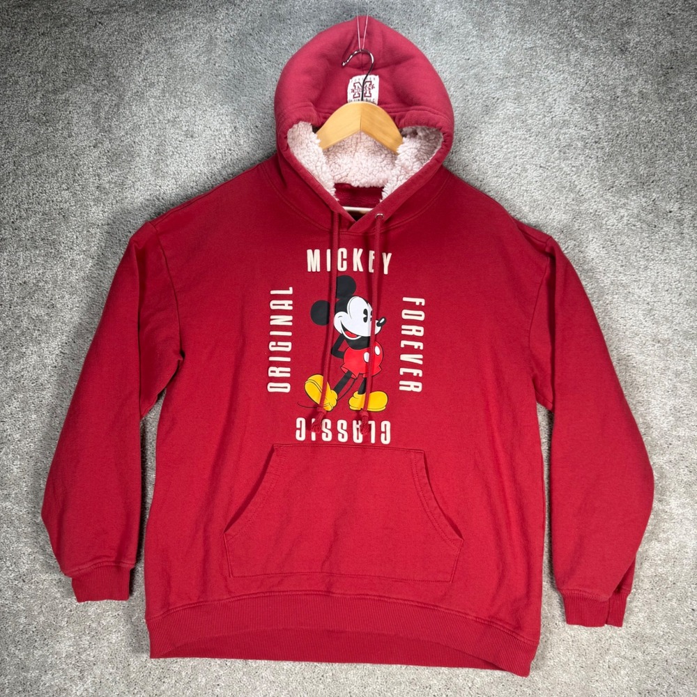 Disney Mickey Mouse Red Sherpa Lined Graphic Hoodie Youth XL 15-17